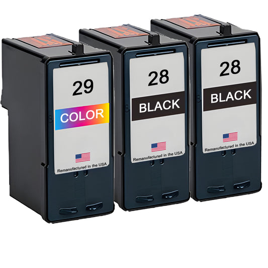 U.S. Remanufactured for Lexmark #28 2 Black / #29 1 Color Ink Cartridges 3-Pack
