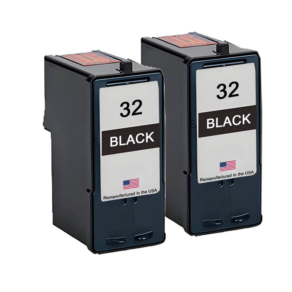 U.S. Remanufactured for Lexmark #32 18C0032 Black Ink Cartridge Twin Pack