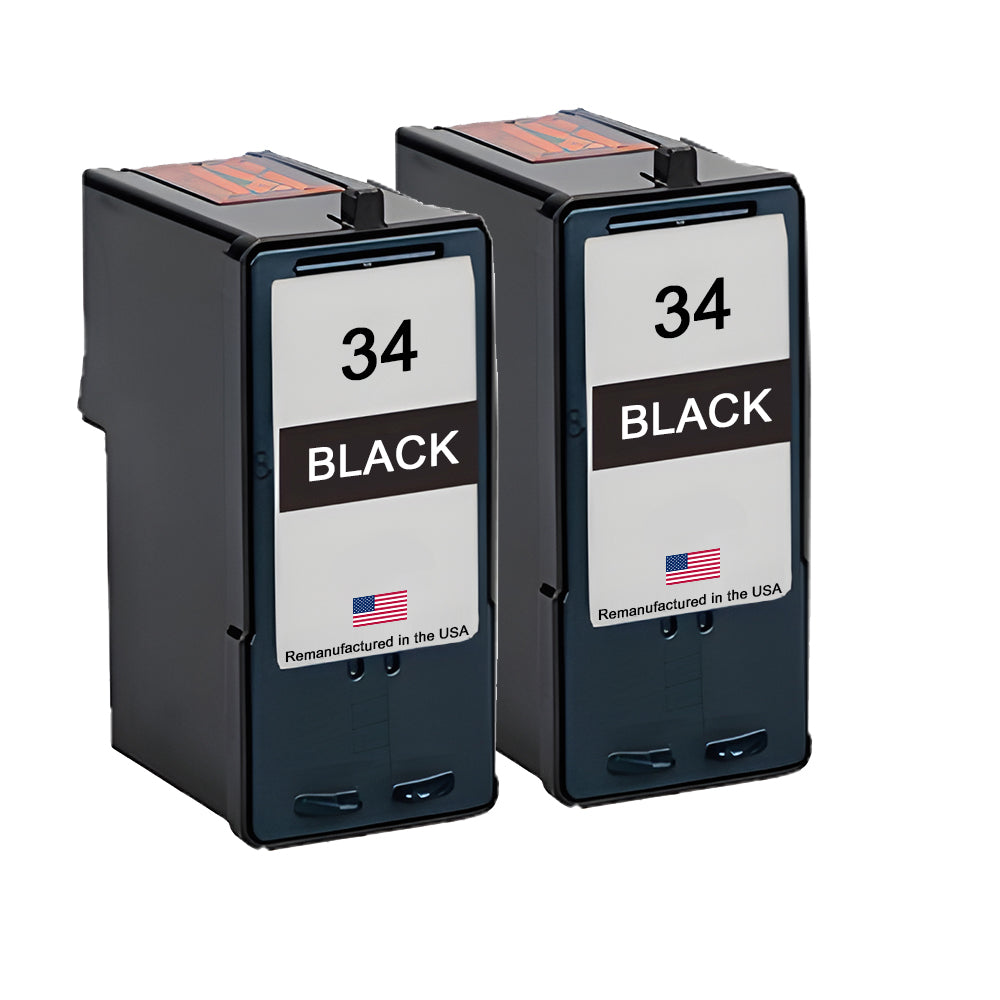 U.S. Remanufactured for Lexmark #34 18C0034 Black Ink Cartridge Twin Pack