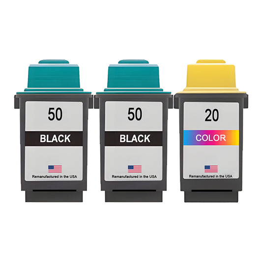 U.S. Remanufactured for Lexmark #50 2 Black / #20 1 Color Ink Cartridges 3-Pack