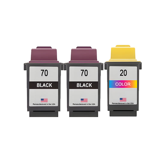 U.S. Remanufactured for Lexmark #70 2 Black / #20 1 Color Ink Cartridges 3-Pack