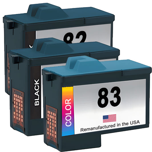 U.S. Remanufactured for Lexmark #82 2 Black / #83 1 Color Ink Cartridges 3-Pack