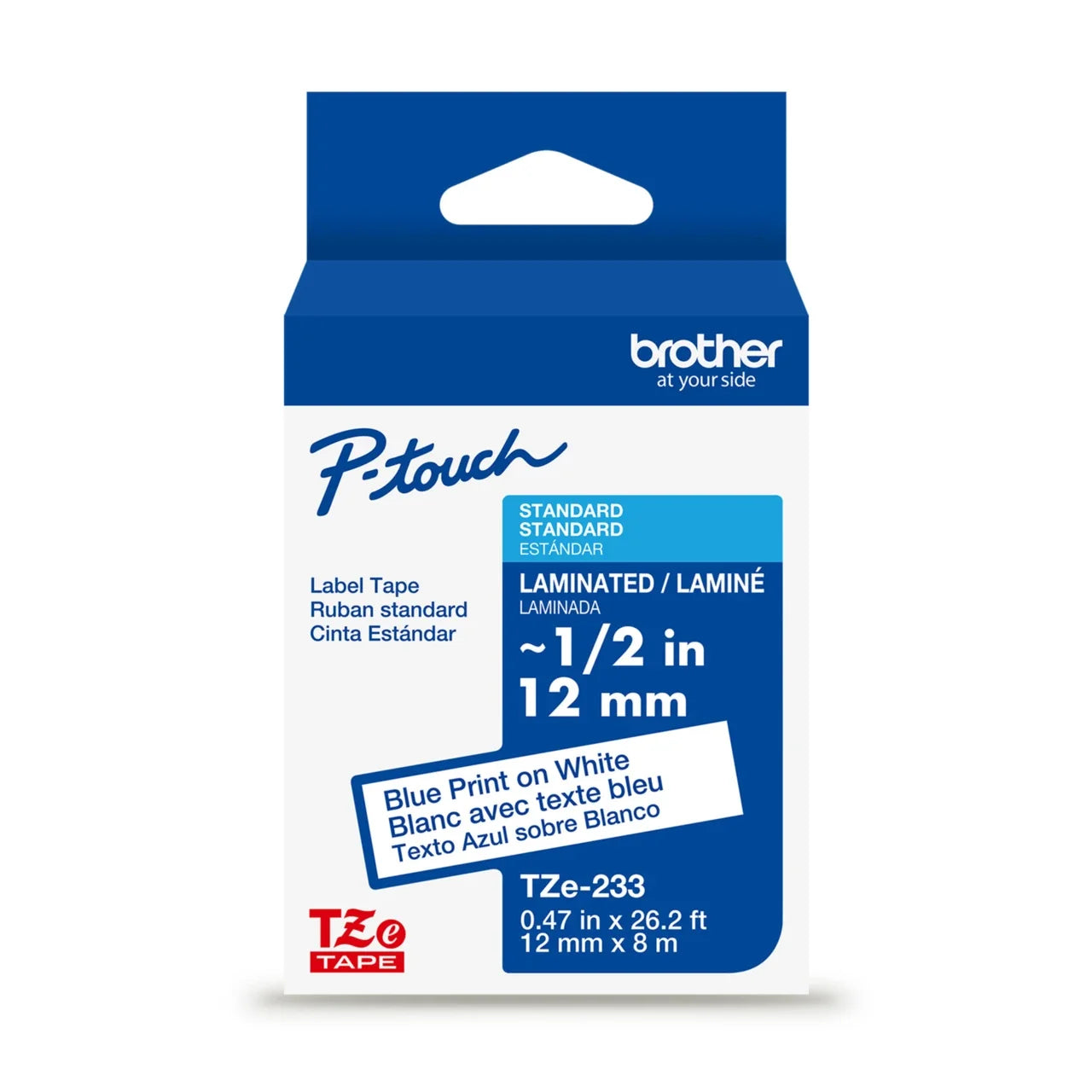New, Pre-Owned, Original Brother MK233 Standard Yield Blue Ink on White Label Tape, MK-233