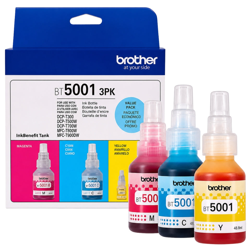 New, Pre-Owned - Brother BT5001 High Yield Tri-Colour ink bottle-3 Pack