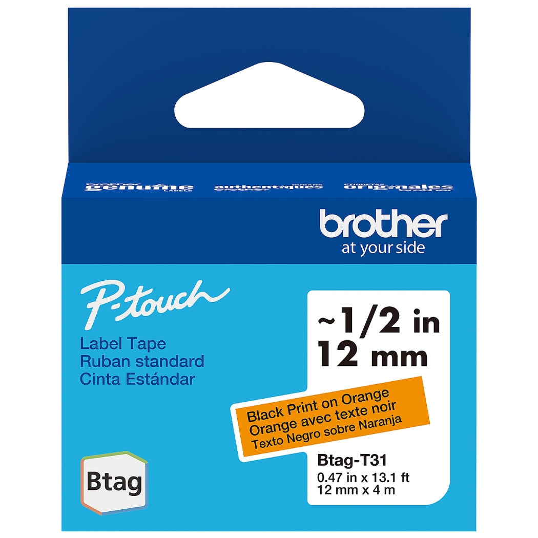 New, Pre-Owned - Brother BTAG-T31 Black Print On Orange label tape, 13.1 feet