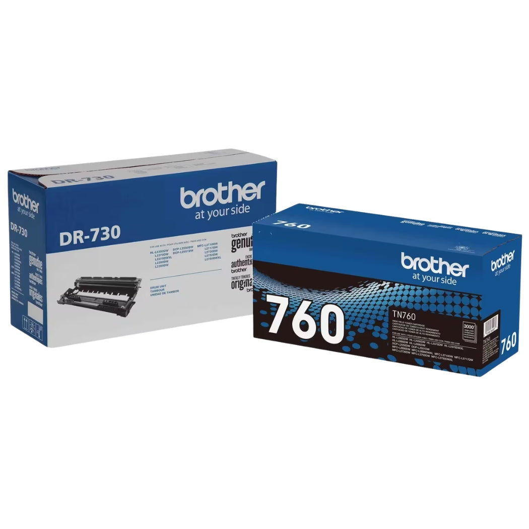 New, Pre-Owned - Brother DR730/TN760 Standard Yield/ High Yield Drum Unit & Toner Cartridge