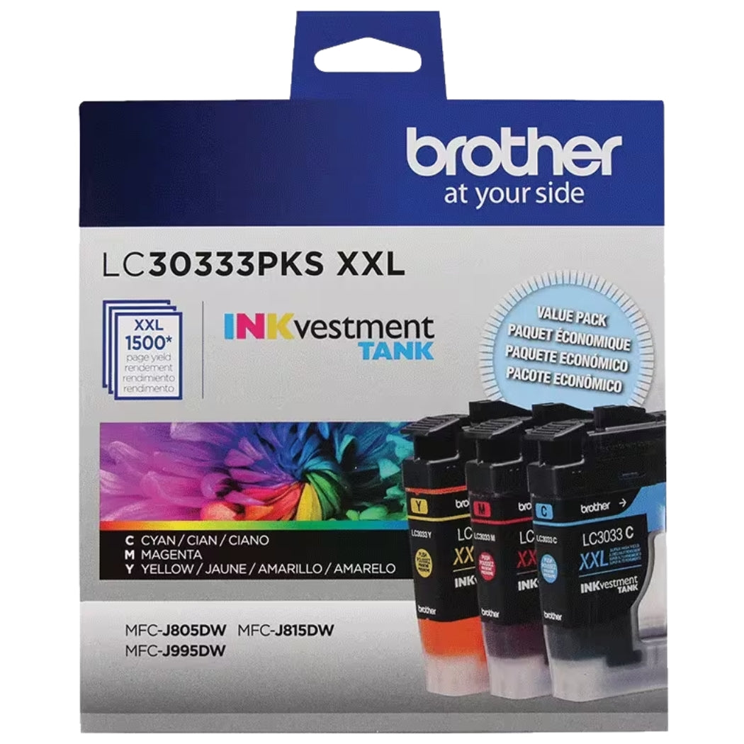 New, Pre-Owned - Brother LC3033 Extra High Yield Cyan, Magenta, Yellow Ink Cartridge