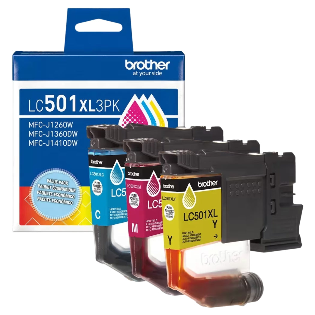 New, Pre-Owned - Brother LC501XL High Yield Multi-Color (CMY) Ink Cartridge, 3-Pack