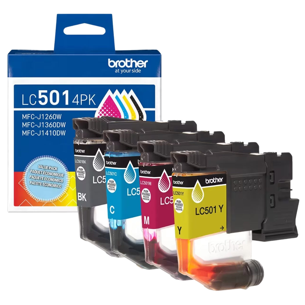 New, Pre-Owned - Brother LC501 Standard Yield Multi-Color (BCMY) Ink Cartridge, 4-Pack