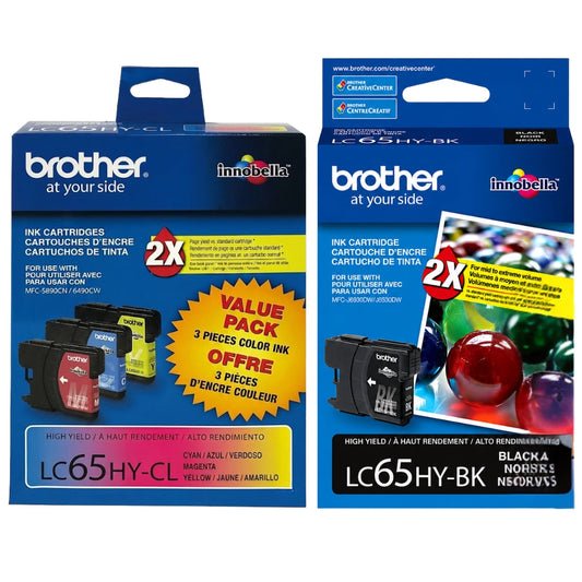 New, Pre-Owned - Brother LC65 Black, cyan, Magenta, Yellow Ink Cartridges