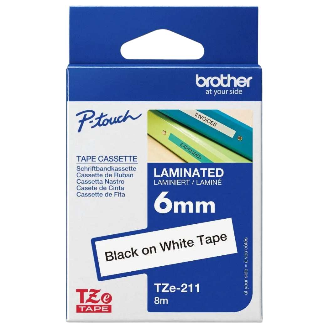 New, Pre-Owned - Brother TZe-211 Labelling Tape Cassette 6mm (W) * 8m (L) Black on White -TZe-211