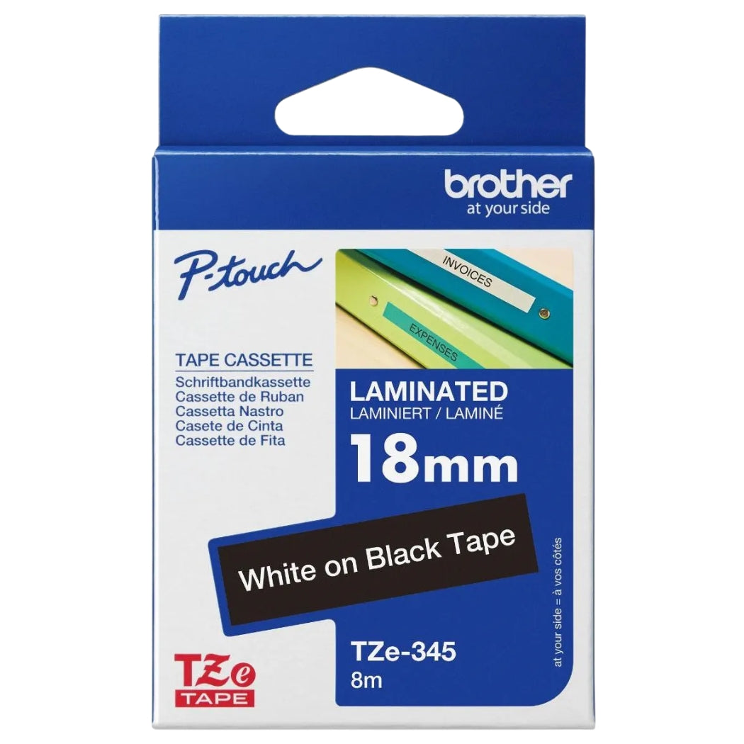 New, Pre-Owned - Brother TZe-345 Labelling Tape Cassette 18mm (W) * 8m (L) White on Black Tape-TZe-345