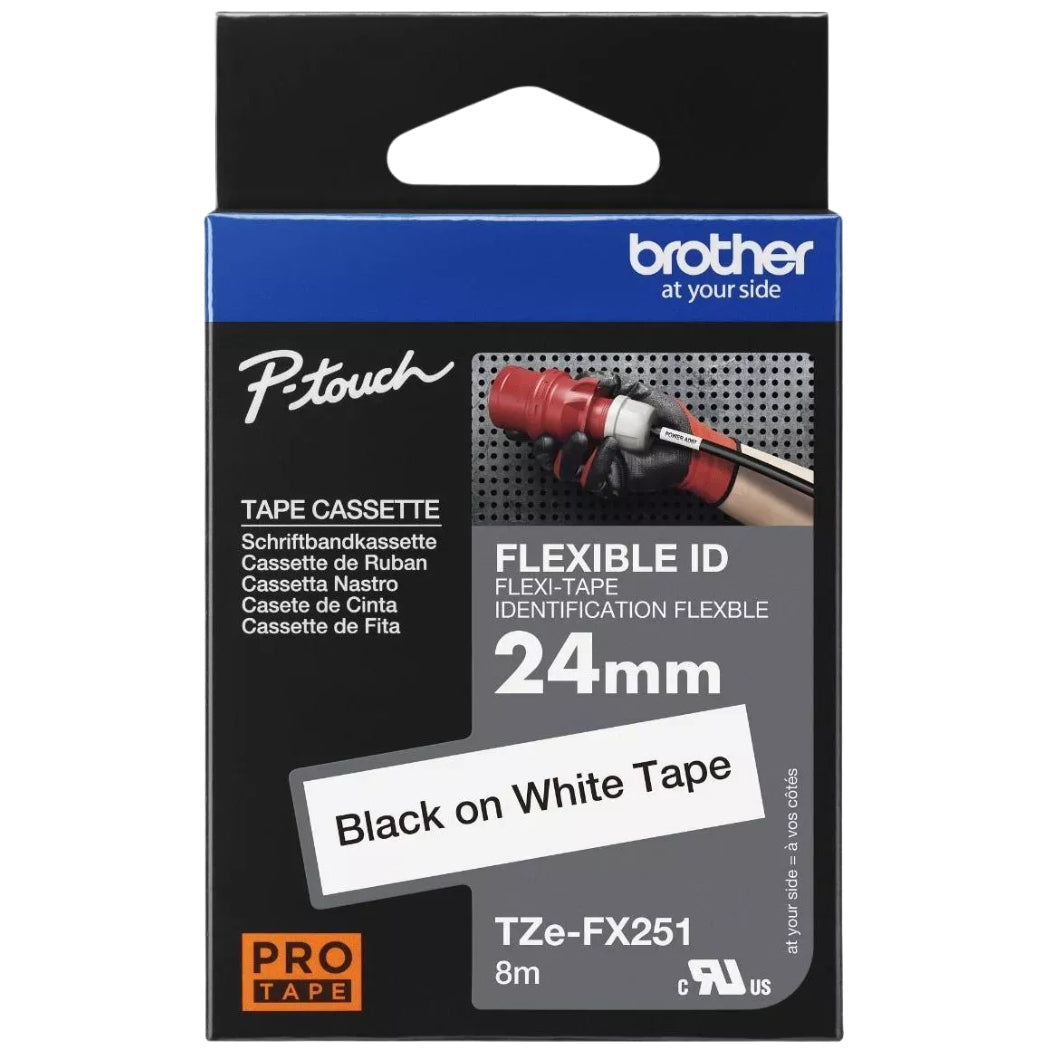 New, Pre-Owned - Brother TZe-FX251 Labelling Tape Cassette 24mm (W) * 8m (L) Black on White Tape-TZe-FX251
