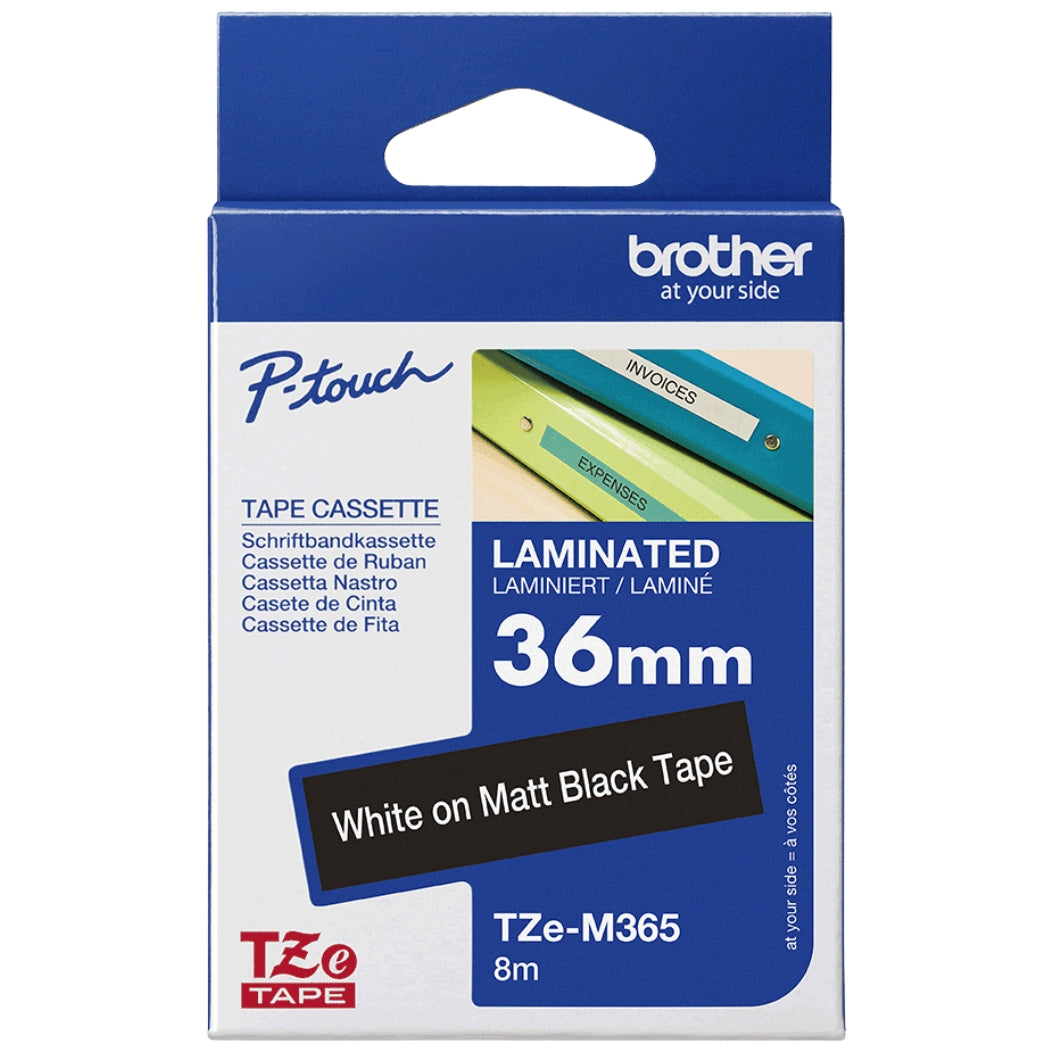 New, Pre-Owned - Brother TZe-M365 Labelling Tape Cassette 36mm (W) * 8m (L) White print on Matte Black Tape-TZe-M365