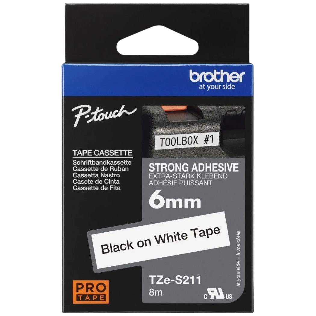 New, Pre-Owned - Brother TZe-S211 Labelling Tape Cassette 6mm (W) * 8m (L) Black on white-TZe-S211