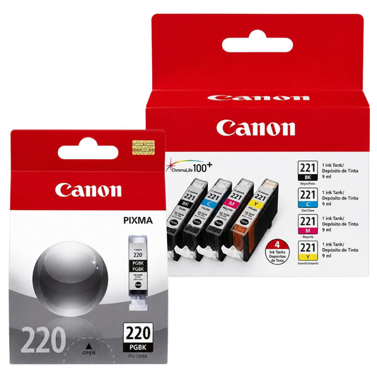 New, Pre-Owned - Canon 1 PGI-220 Black / CLI-221 1 Black and 3 Colors 5-Pack
