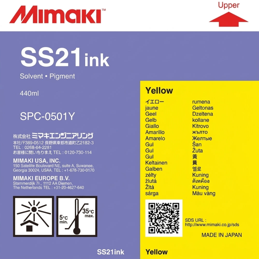 Original Mimaki SS21 Standard Yield Yellow Ink Cartridge, SPC-0501Y