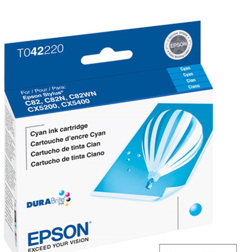 Original Epson T042 Standard-Yield Cyan Ink Cartridge, T042220