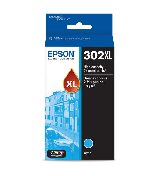 Epson 302XL Claria Premium High-Yield Cyan Ink Cartridge, T302XL220