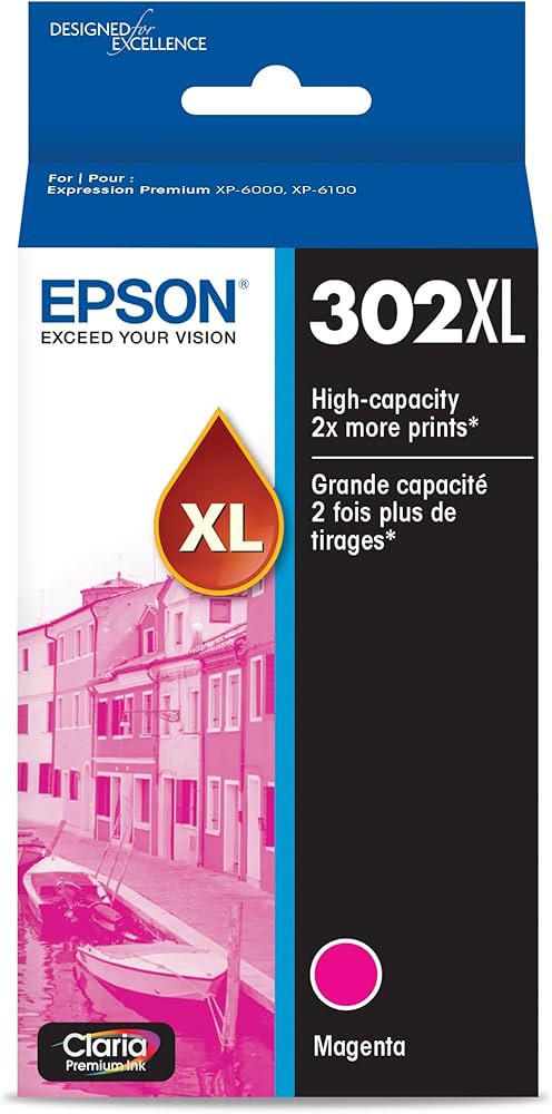 Epson 302XL Claria Premium High-Yield Magenta Ink Cartridge, T302XL320