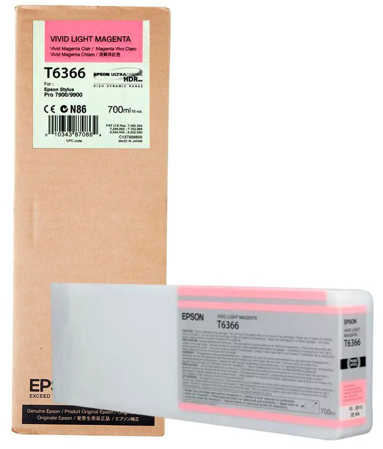 Original Epson T636 Standard-Yield Vivid Light Magenta Ink Cartridge, T636600