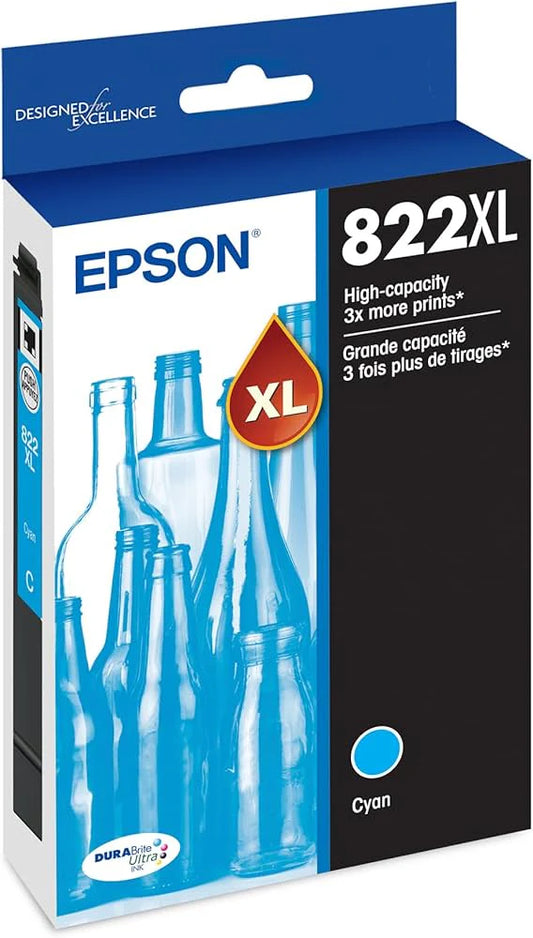 Genuine Epson T822XL Cyan High-Yield Ink Cartridge
