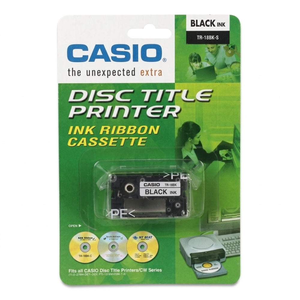 Original Casio TR-18BK-S Standard Yield Black Ink Ribbon, TR18BK