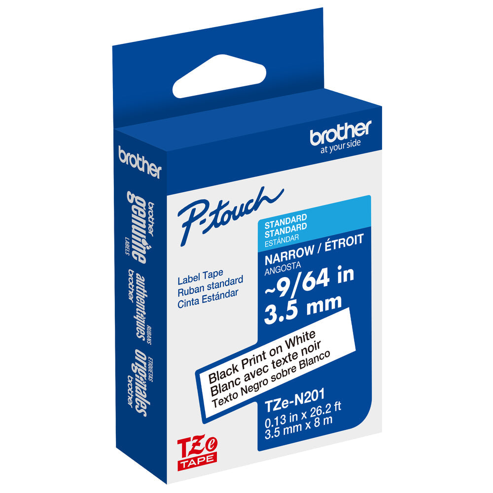 New, Pre-Owned, Original Brother P-touch TZE-N201 Standard Yield Black on White Label Tape, TZEN201