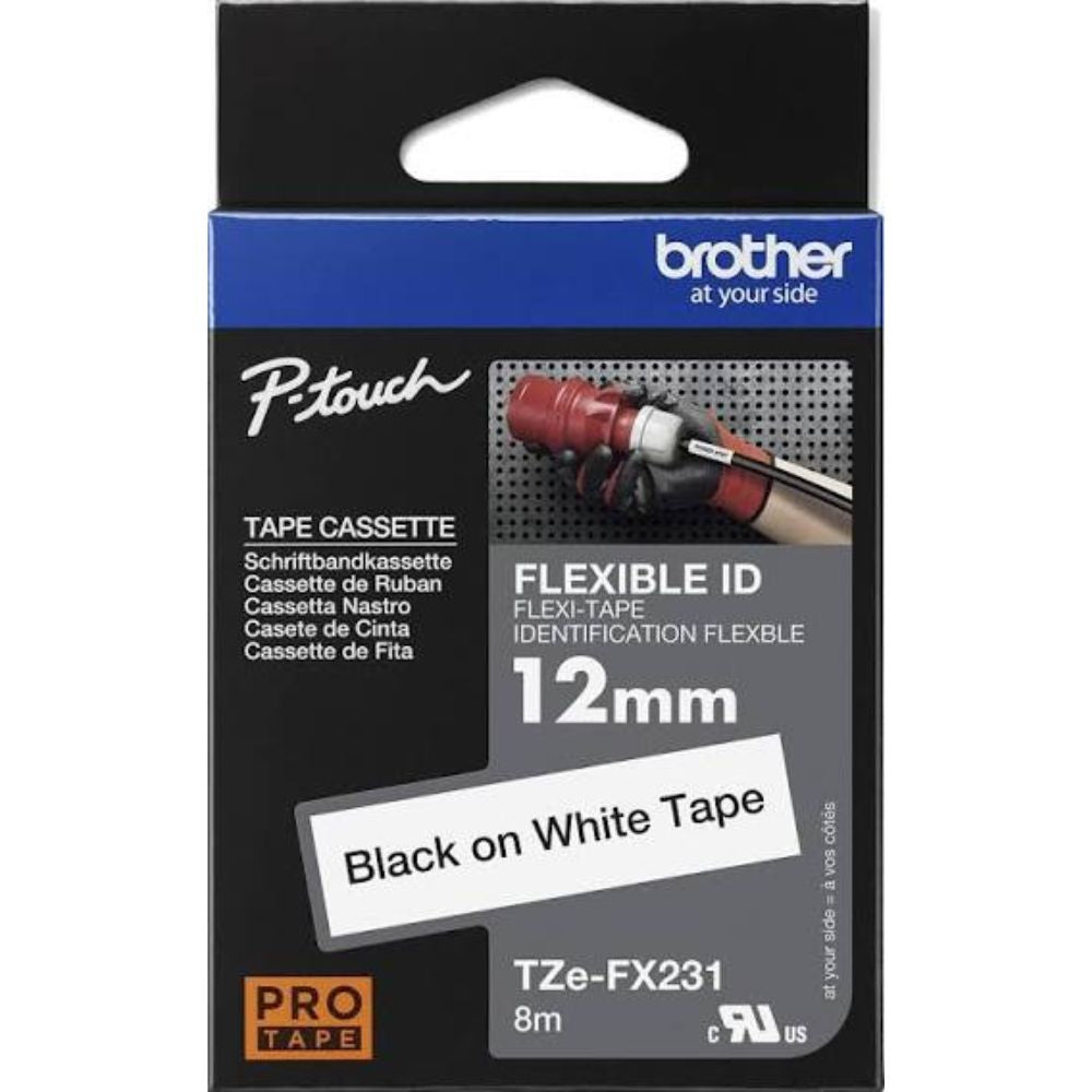 New, Pre-Owned - Brother TZe-FX231 Labelling Tape Cassette Black on White, 12mm wide