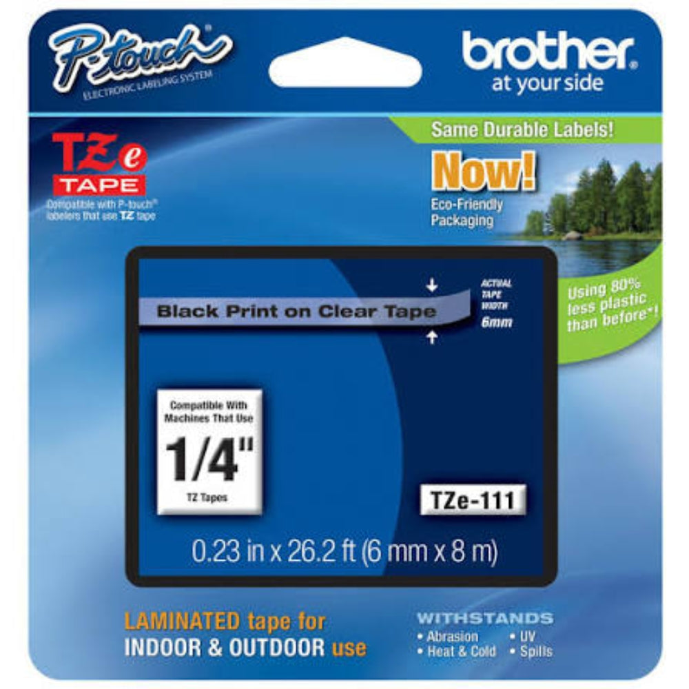 New, Pre-Owned - Brother TZe-111 Labelling Tape Cassette â€“ Black on Clear, 6mm wide