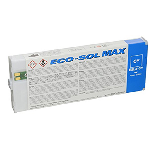 New, Pre-Owned - Roland Eco-Sol Max ESL3-CY Solvent Ink Cartridge 220ml Cyan