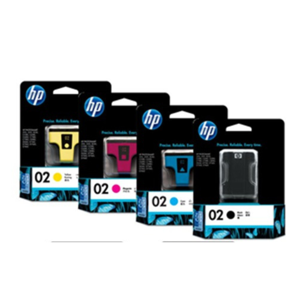 Genuine HP 02 Black and Color Ink Cartridges-4 Pack