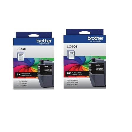 New, Pre-Owned, Genuine Brother LC401 Standard Yield Black Ink Cartridge-2 pack