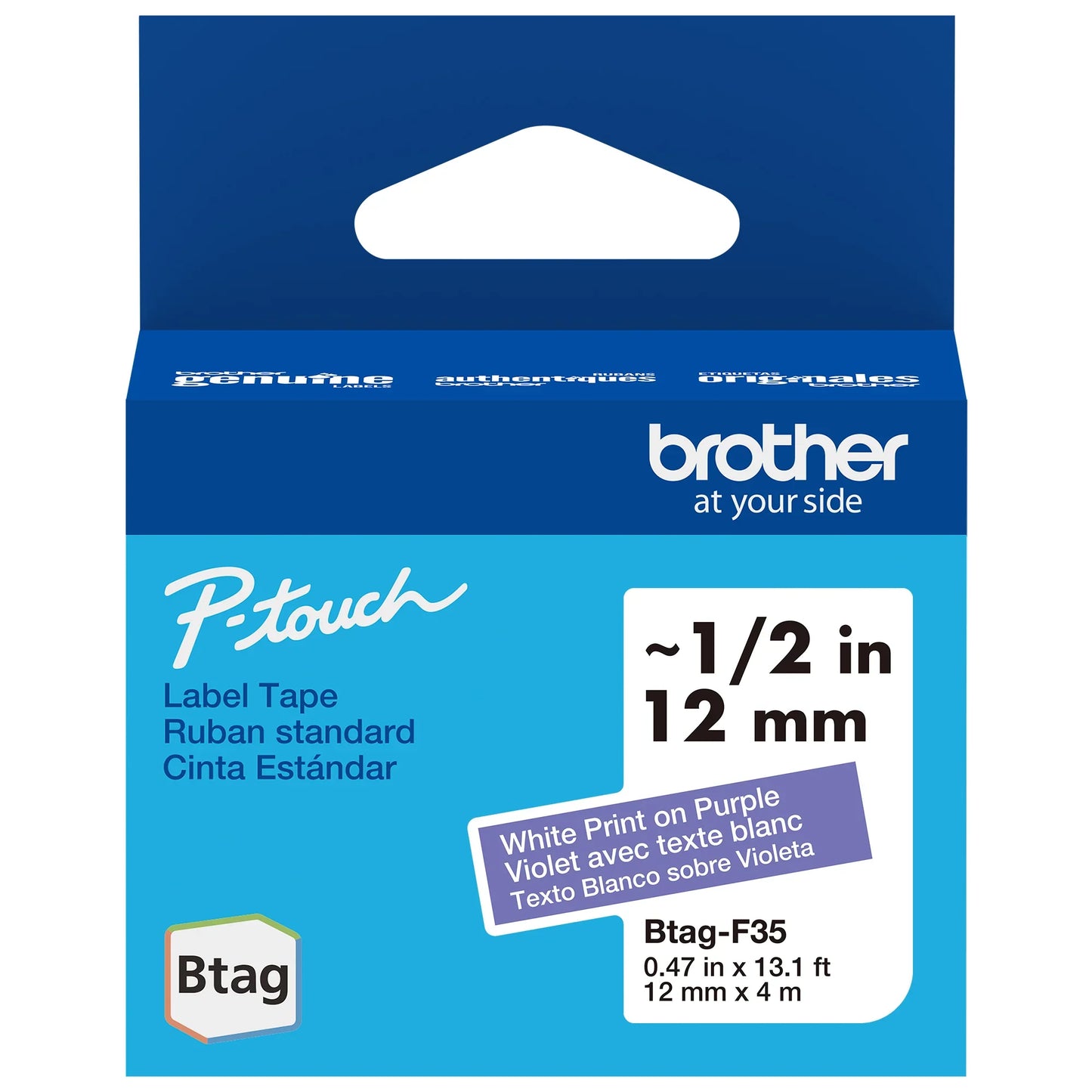 Genuine Brother P-Touch Btag BTAG335 White on Black Label Tape ~1/2in by 13.1ft (12mm x 4m)