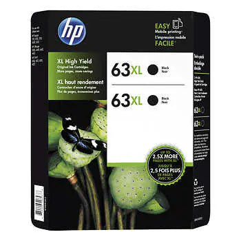 Original High Yield HP 63XL (F6U64AN) Black Ink Cartridge - 2 Pack