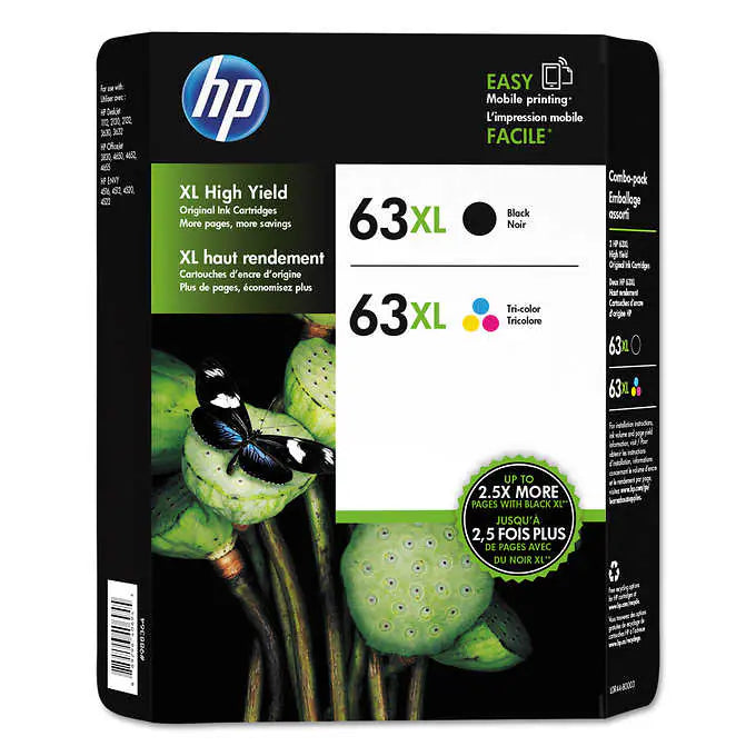 Original High Yield HP 63XL Black and Tri-Color Ink Cartridge