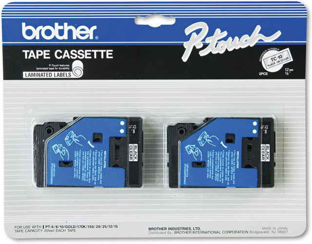 Original Brother TC-20 1/2 In. Standard Yield Black On White P-touch Tape, 2/Pack