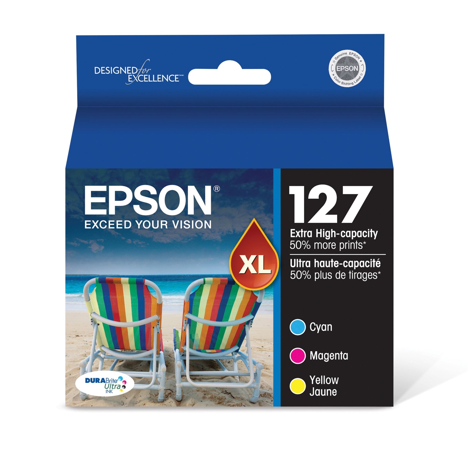 Original Epson 127XL Cyan, Magenta and Yellow ink cartridge